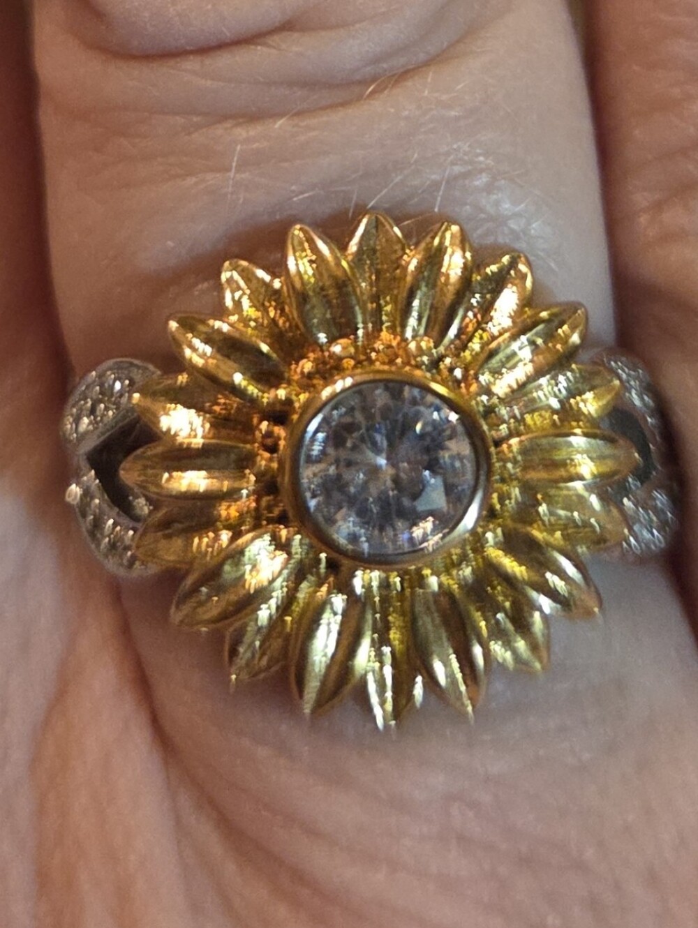New Stamped .925 Gold Silver Sunflower Crystal Ring 8 - Women's Jewelry